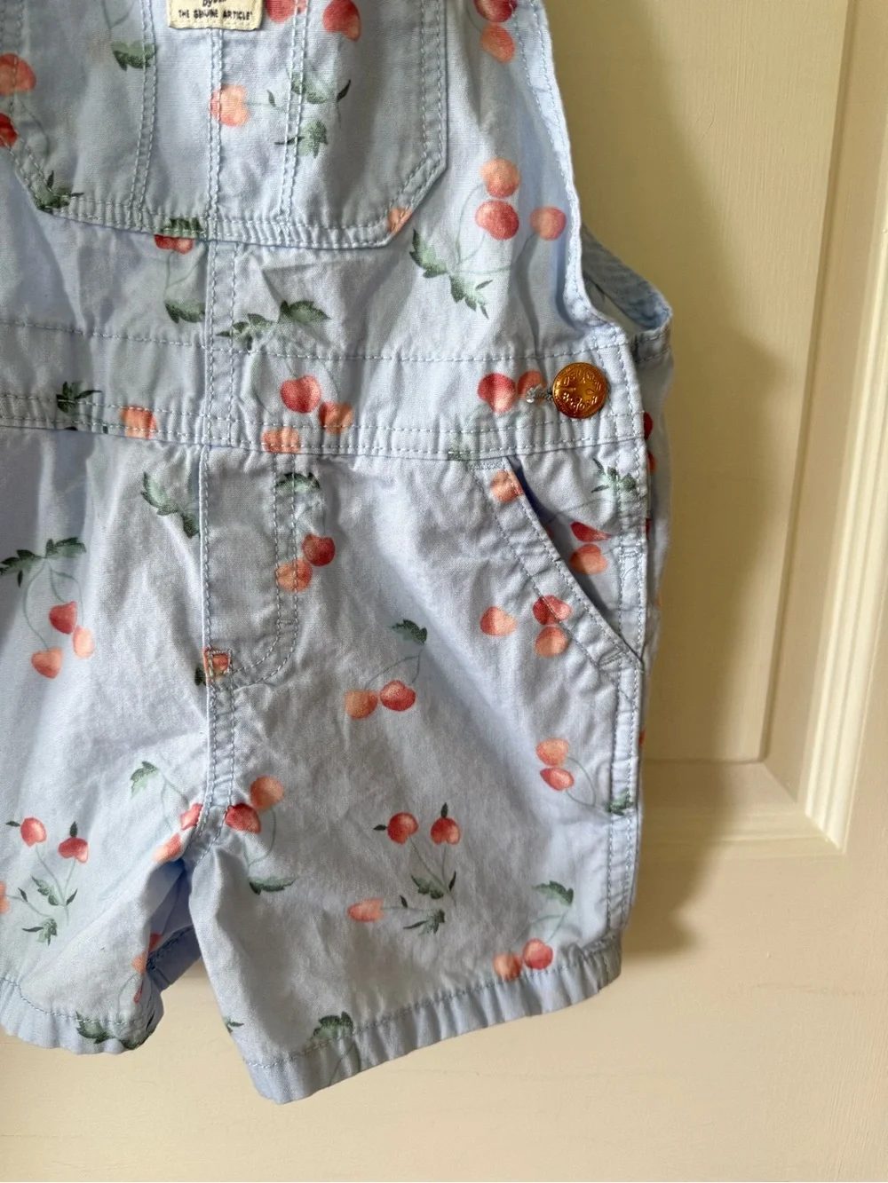 OshKosh B'gosh Light Blue Cherry-Print Short Overalls